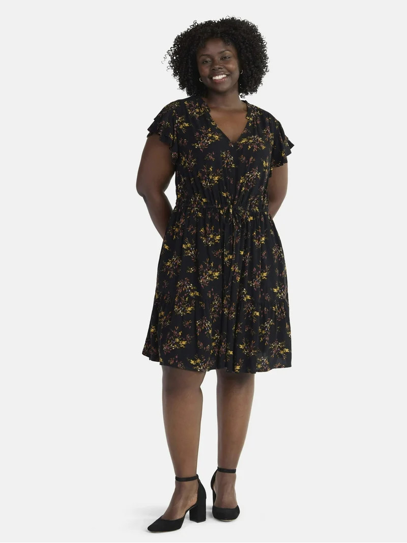 Terra & Sky Women's Plus Size Mini Dress with Flutter Sleeves, Sizes 0X-5X | Walmart (US)