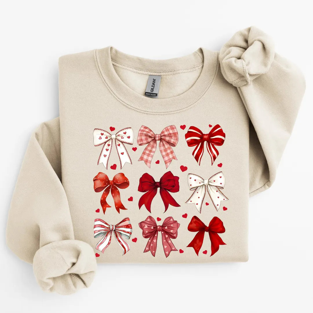 Coquette Valentine Heart Bow Sweatshirt and T Shirt Retro Aesthetic Red Pink Ribbon Graphic Top C... | Etsy (US)