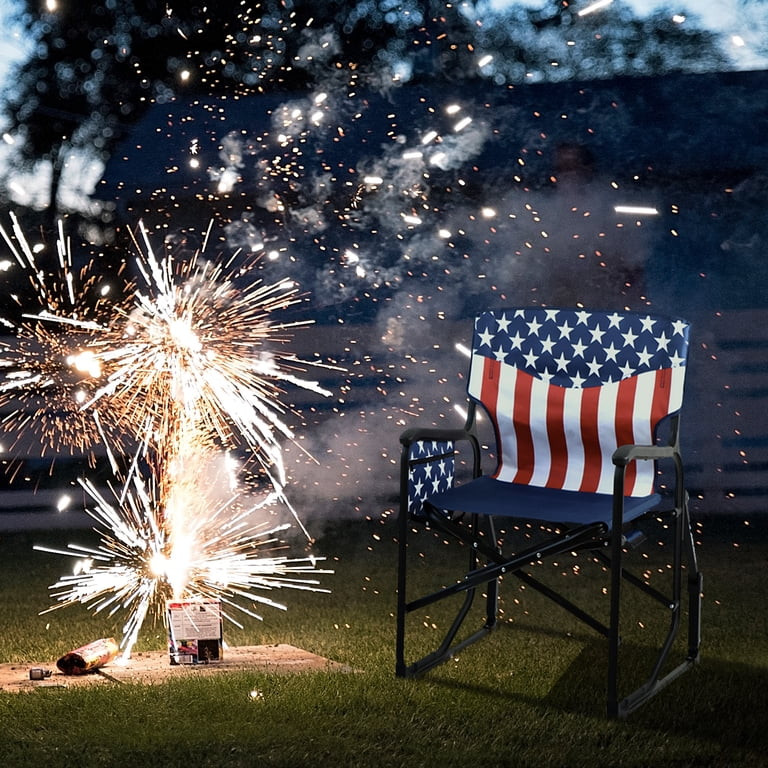 Seina Patriotic Outdoor Foldable Rocking Chair with Armrests, Cup Holder and Side Pocket, 300 lbs... | Walmart (US)