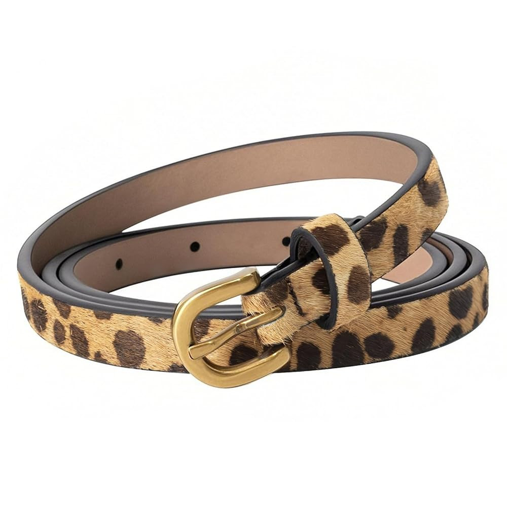 Leopared Print Leather Belt for Women Calf Hair Animal Skinny Ladies Waist Belts for Jeans Dress ... | Amazon (US)