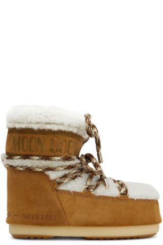 Tan & Off-White Mars Shearling Ankle Boots | SSENSE