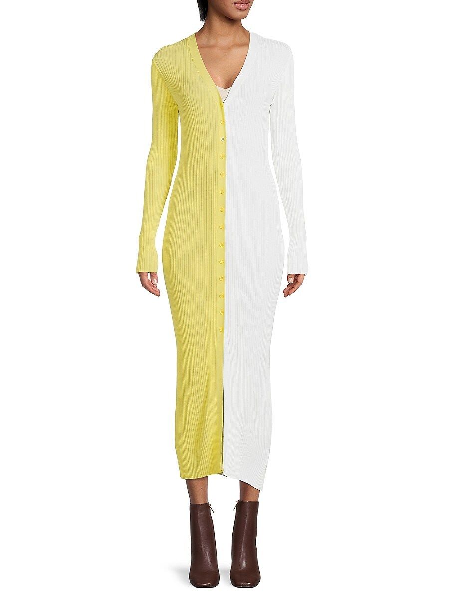 STAUD Women's Shoko Colorblock Sweater Dress - Limoncello - Size L | Saks Fifth Avenue OFF 5TH