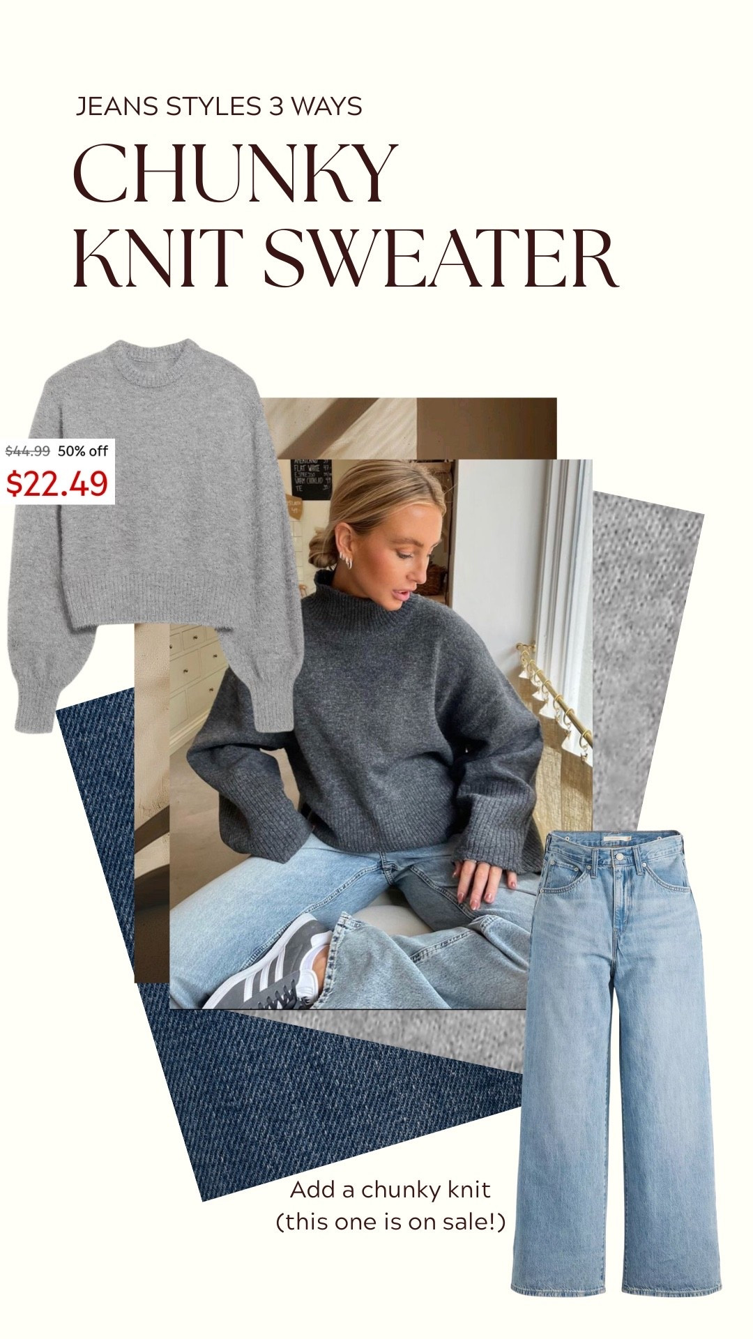 How to style these adjustable jeans: pair it with a chunky knit sweater 

#LTKSeasonal