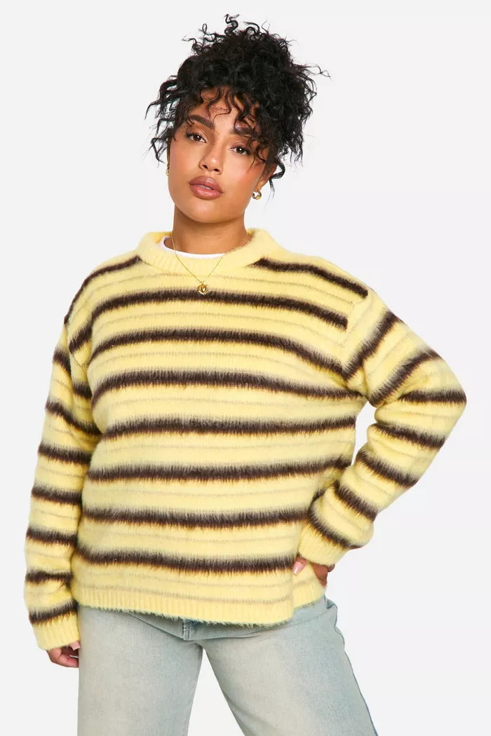 Plus Fluffy Striped Sweater | boohoo (US & Canada)