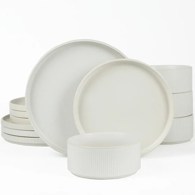 Famiware Star Stoneware Dinnerware Sets, Plates and Bowls Set for 4, 12 Piece Dish Set, Matte Whi... | Walmart (US)