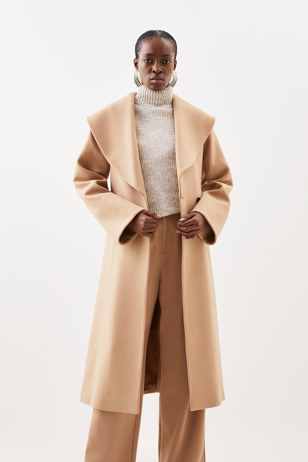 Italian Wool Oversize Collar Belted Coat | Karen Millen US