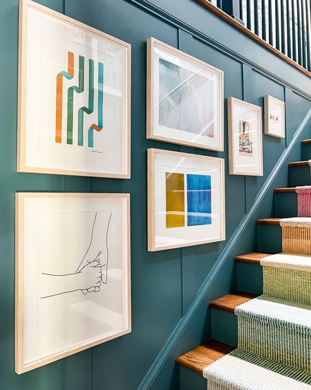 Make your staircase more interesting with a gallery wall! I love how these prints look together! #staircase #stairs #gallerywall #wallart #artprints #colorfuldecor #colorfulart #homedecor 

#LTKhome