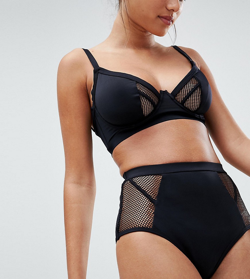 ASOS DESIGN FULLER BUST Exclusive Fishnet Corset High Waist Bikini Bottom - Black | ASOS US