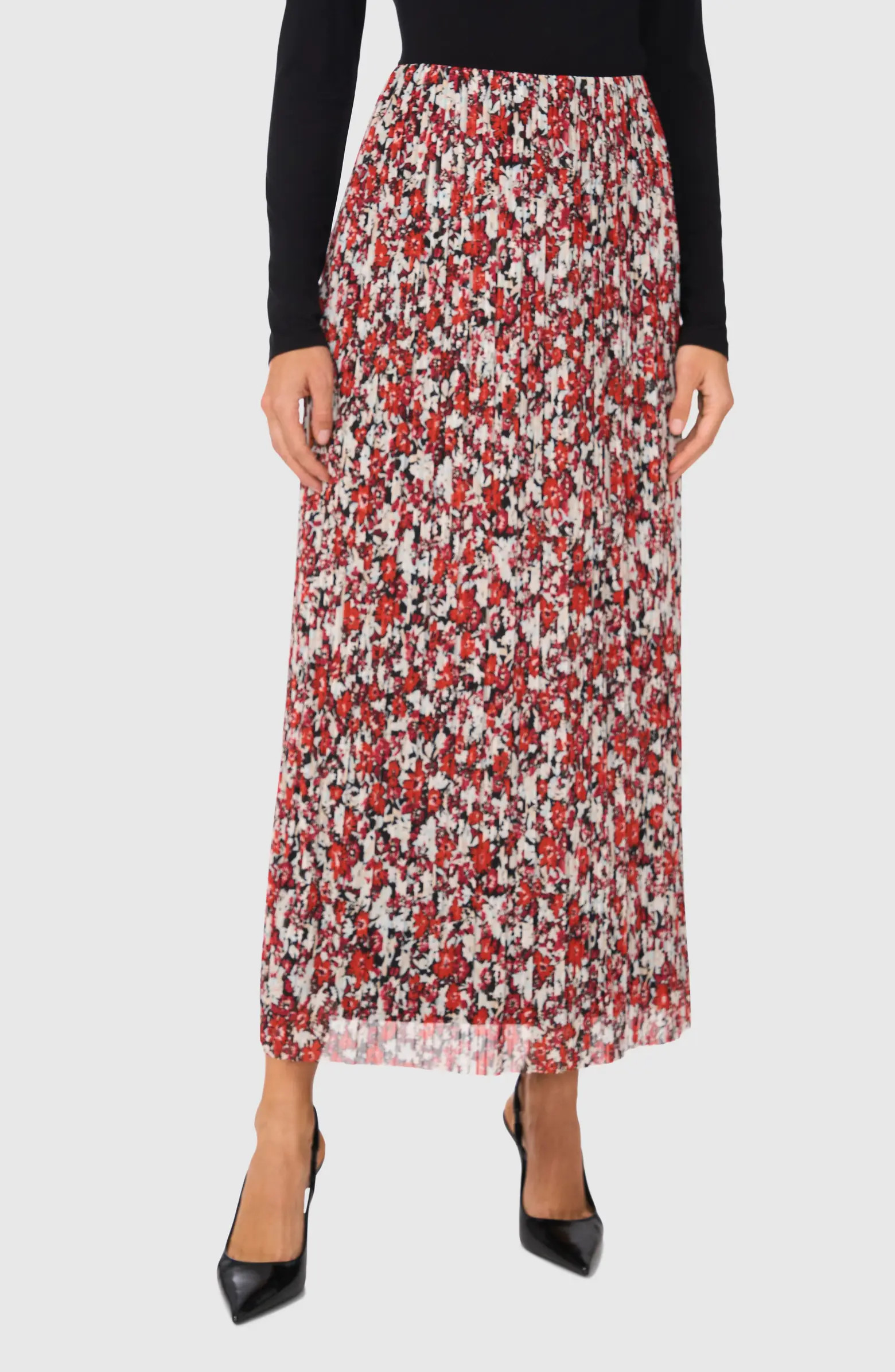 Halogen® Floral Pleated Mesh Maxi Skirt | Nordstrom | Nordstrom