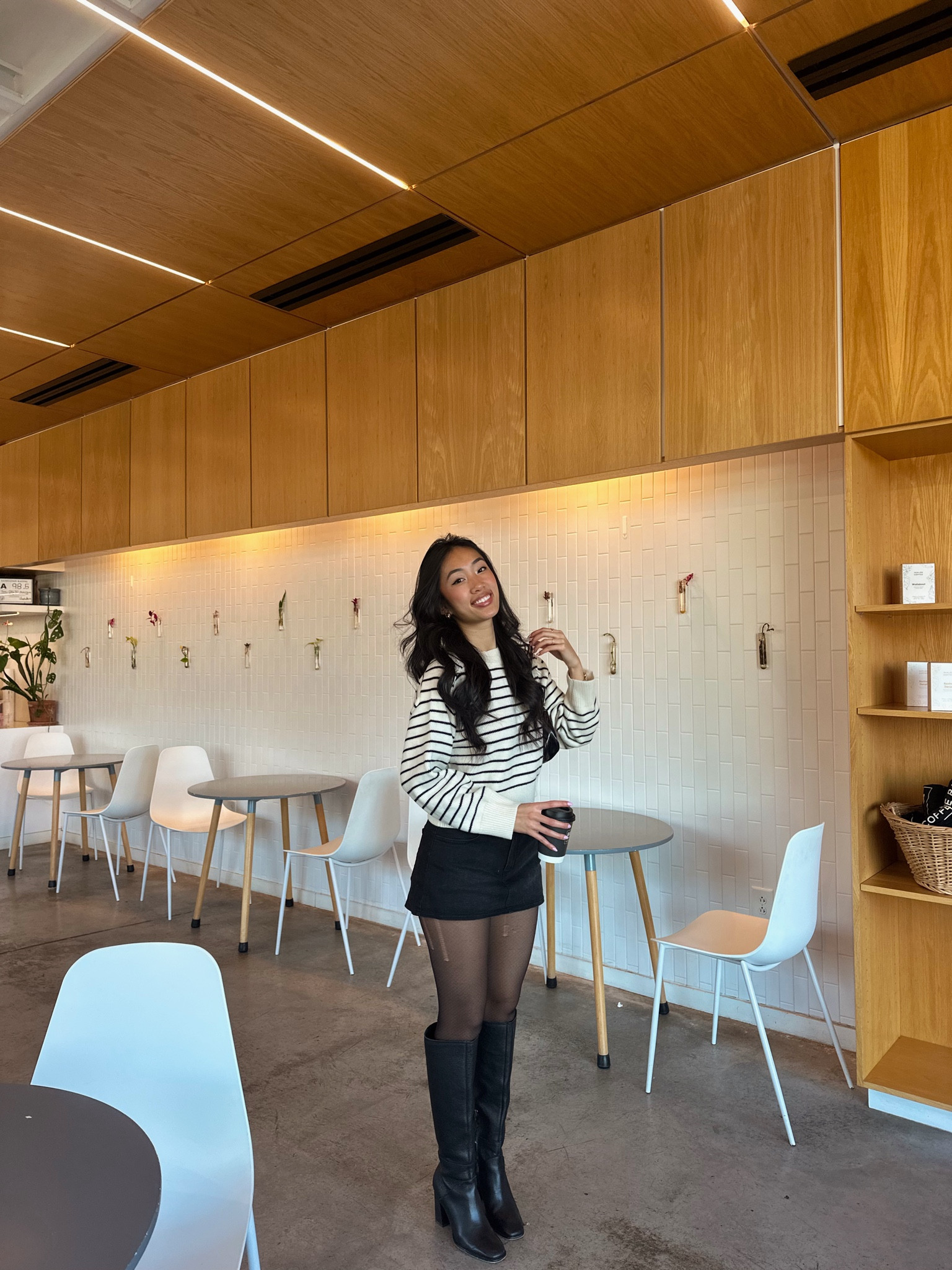 Minimal winter outfit. Sheer tights. Knee high boots. Wearing size small and 7.5 women’s shoe! Black mini skirt. Striped sweater. Grey bandit code brooketang15

#LTKFindsUnder50 #LTKWorkwear #LTKStyleTip