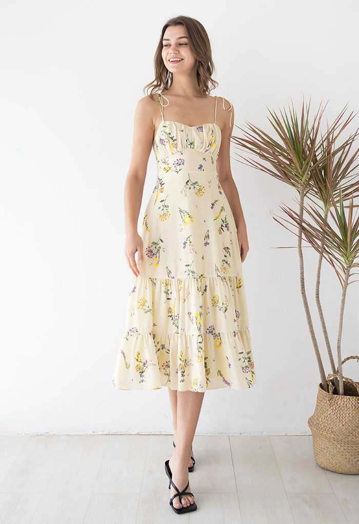 Wild Flowers Printed Tie-Strap Cami Midi Dress | Chicwish
