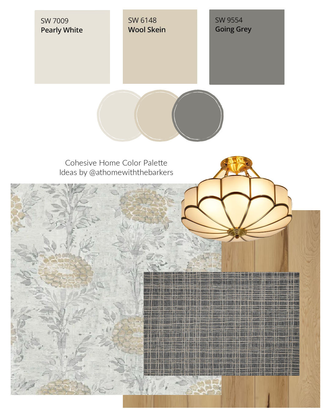 Sherwin Williams Pearly White, Wool Skein, and Going Grey color palette with light flooring. 

 #LTKHome