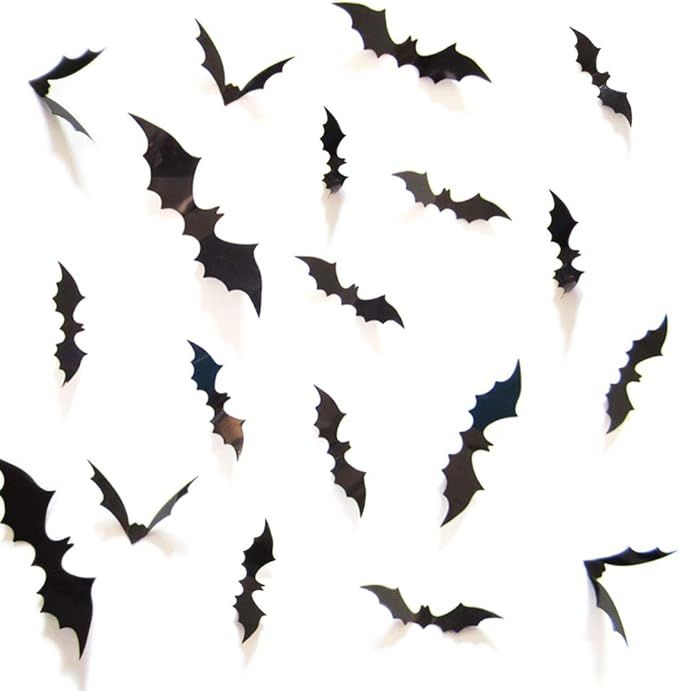 Halloween Decorations 3D Black Bats Wall Stickers Scary Bats Decor Home Window Decoration or Hall... | Amazon (US)