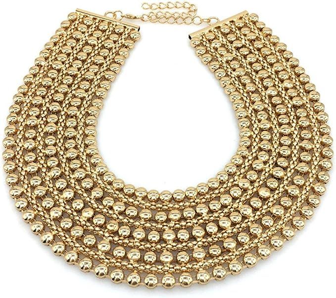 MANILAI Chunky Metal Statement Necklace For Women Neck Bib Collar Choker Necklace Maxi Jewelry | Amazon (US)