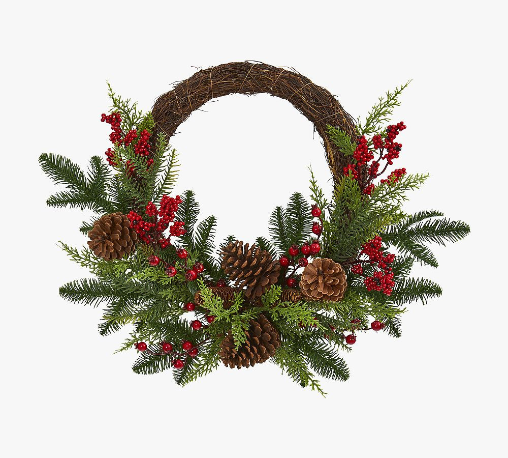 Faux Mixed Pine & Cedar Wreath With Berries, 22 | Pottery Barn (US)