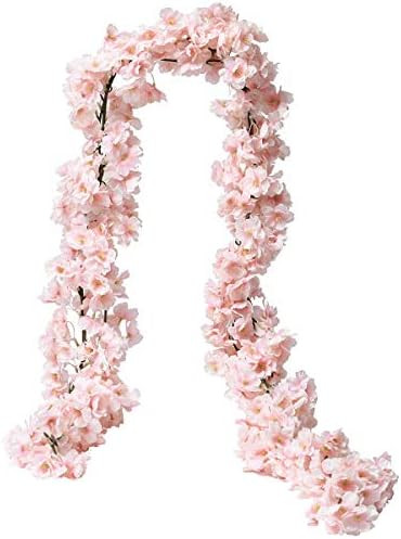 PARTY JOY Artificial Cherry Blossom Garland Hanging Vine Silk Garland Wedding Party Decor,(2, Pin... | Amazon (US)