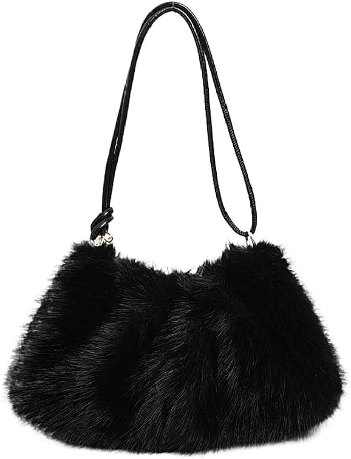 Ulisty Women Small Faux Fox Fur Hobo Bag Furry Underarm Bag Plush Shoulder Bag Fashion Purse Hand... | Amazon (US)