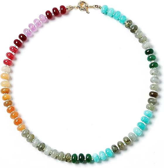 Bead Gemstone Choker Necklace for Women,Colorful Natural Stone Beaded Statement Boho Beach Neckla... | Amazon (US)