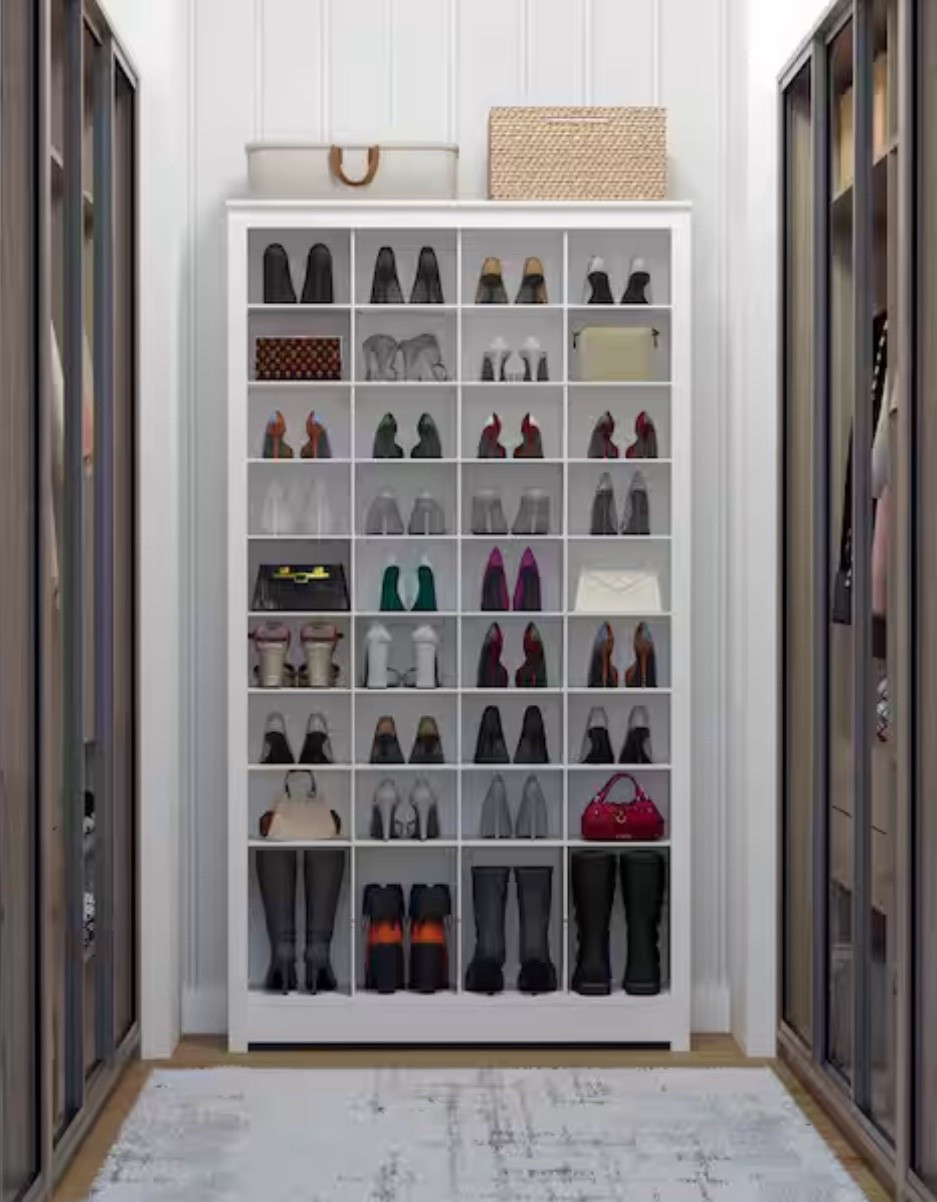 72.5 in. H x 39.5 in. W x 13 in. D White Medium Density Fiberboard 40 Cubby Shoe Storage Cabinet