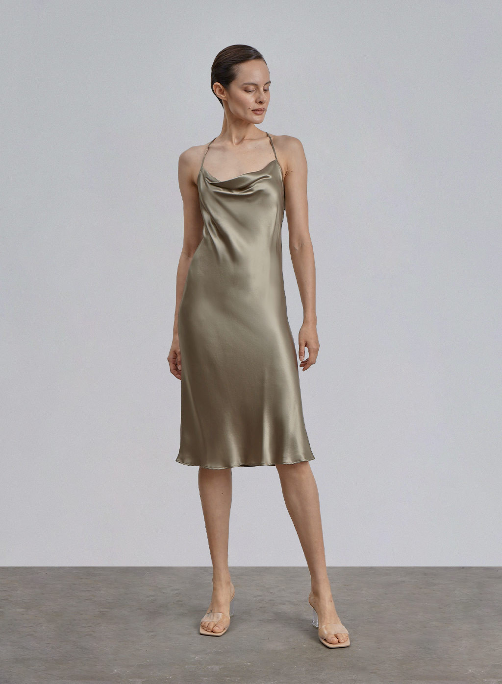 Lounge Cowl Neck Midi Silk Slip Dress | Silk Maison