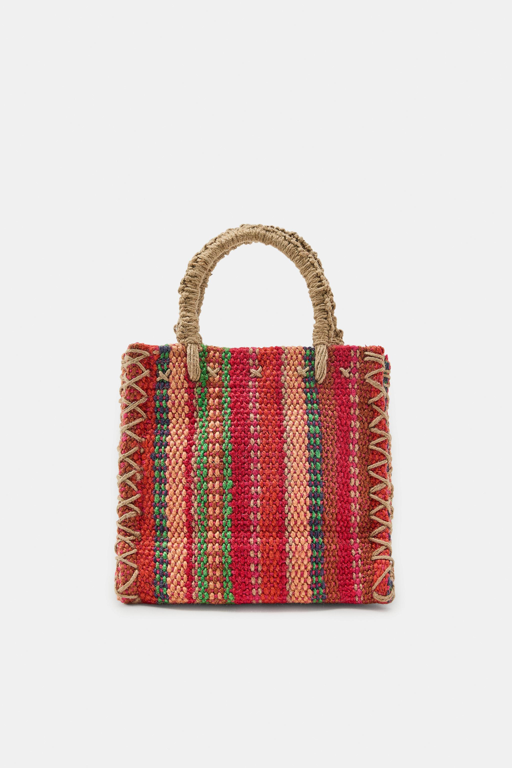 MINI SQUARE 100% JUTE STRIPED BAG | Zara UK