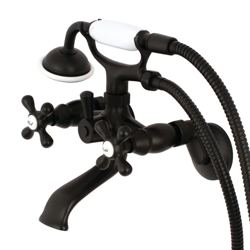 KS265MB Kingston Triple Handle Wall Mounted Clawfoot Tub Faucet with Handheld Shower | Wayfair Professional