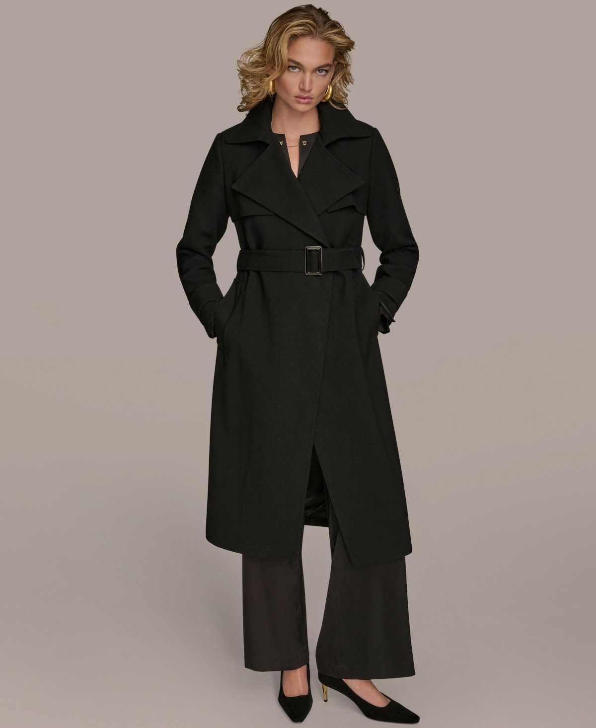 Donna Karan New York Women's Belted Notched-Collar Trench Coat - Black | Macy's
