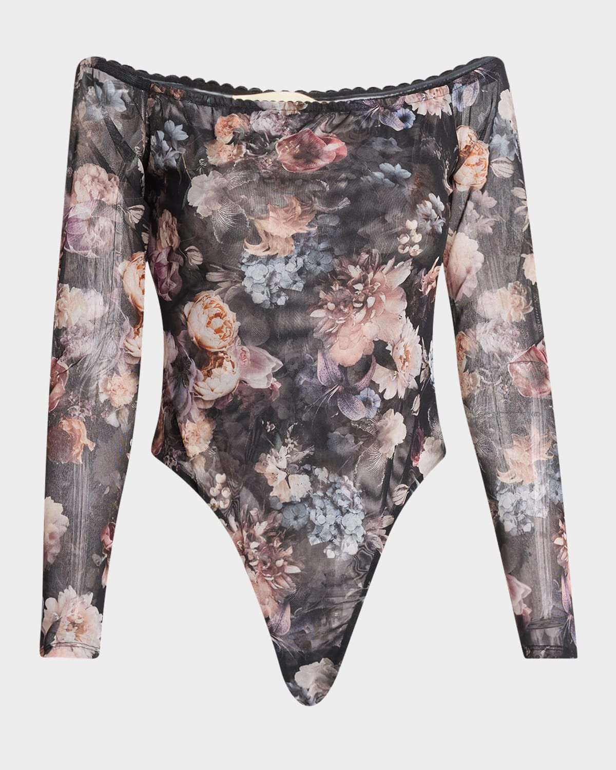 Peonie Off-Shoulder Mesh Bodysuit | Neiman Marcus