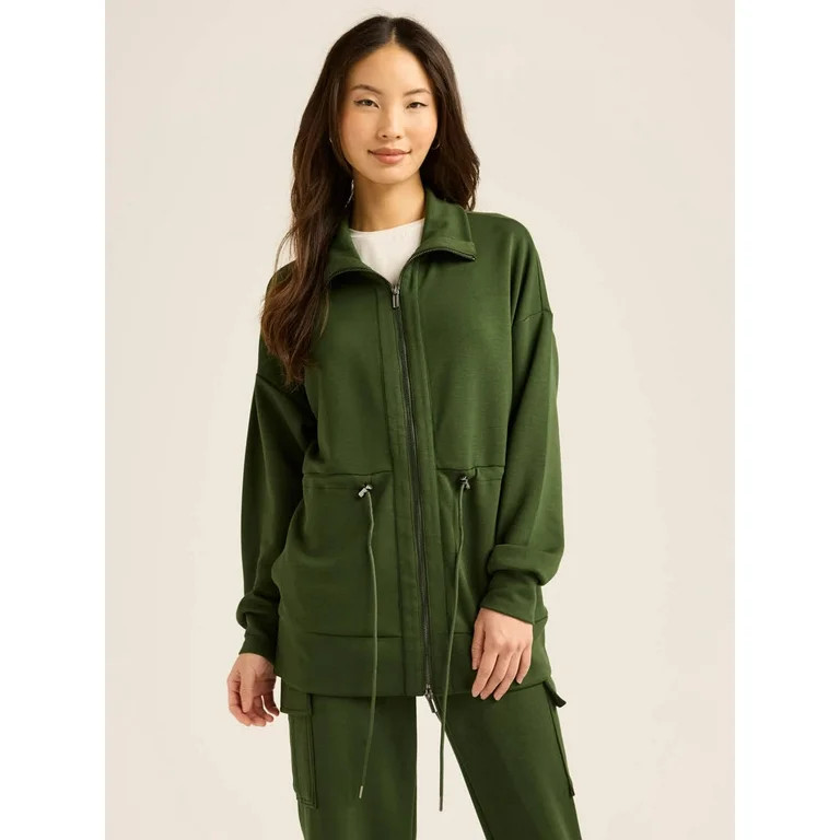 Scoop Women’s and Women's Plus Ultimate ScubaKnit Longline Drawstring Zip Jacket, Sizes XS-4X | Walmart (US)