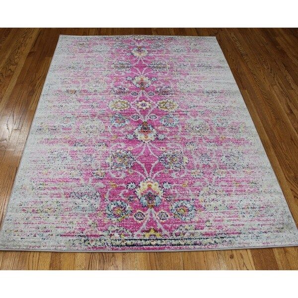 Rug and Decor Casba Collection Violet/Pink Wool Distressed Area Rug - 7'5 x 10'6 | Bed Bath & Beyond