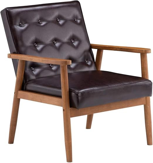 ZSZAUA Mid-Century Retro Modern Fabric Chair Wooden Arm Upholstered Tufted Back Lounge Chairs Sin... | Amazon (UK)
