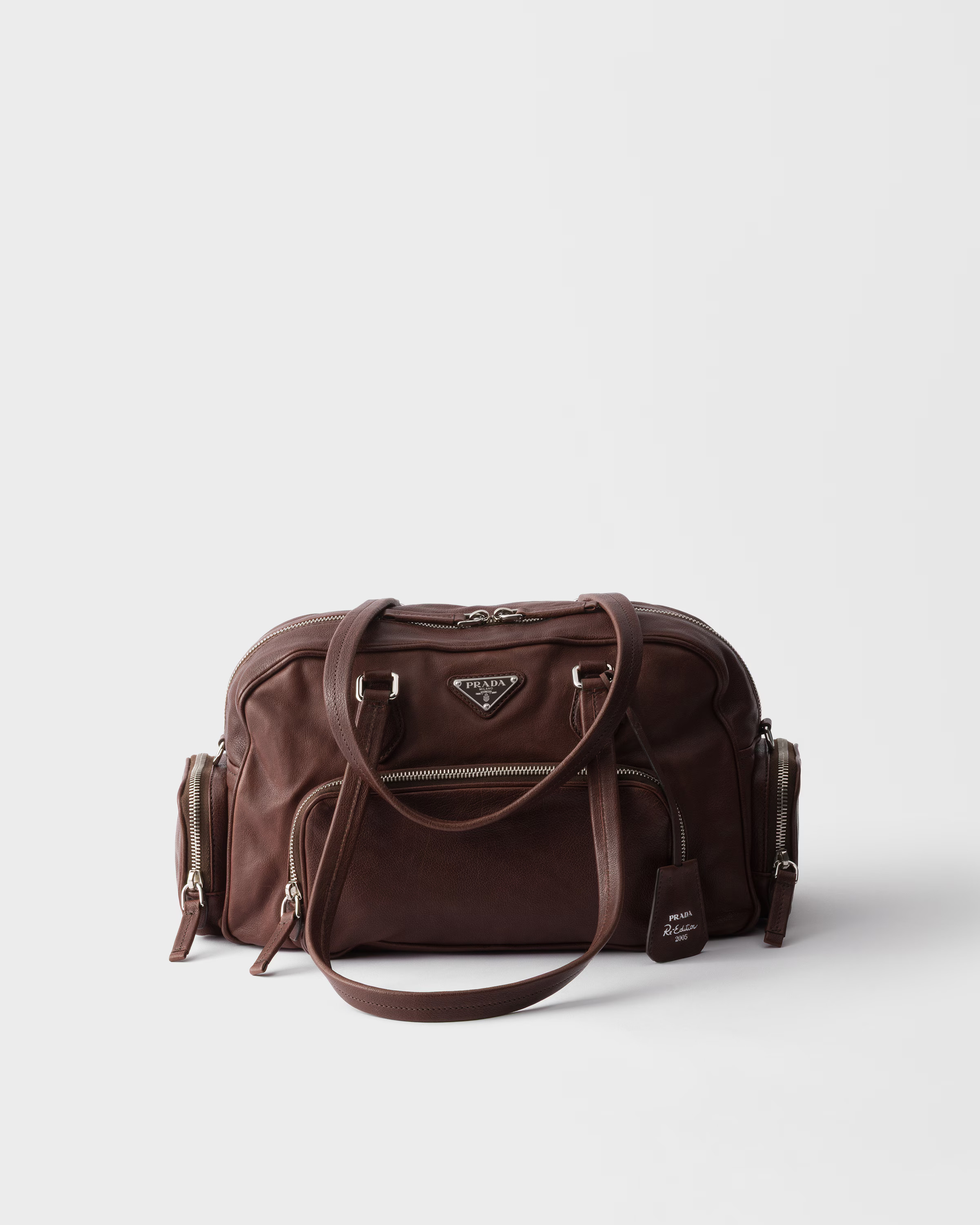 Cocoa Brown Large Washed Leather Top-handle Bag | PRADA | Prada INT