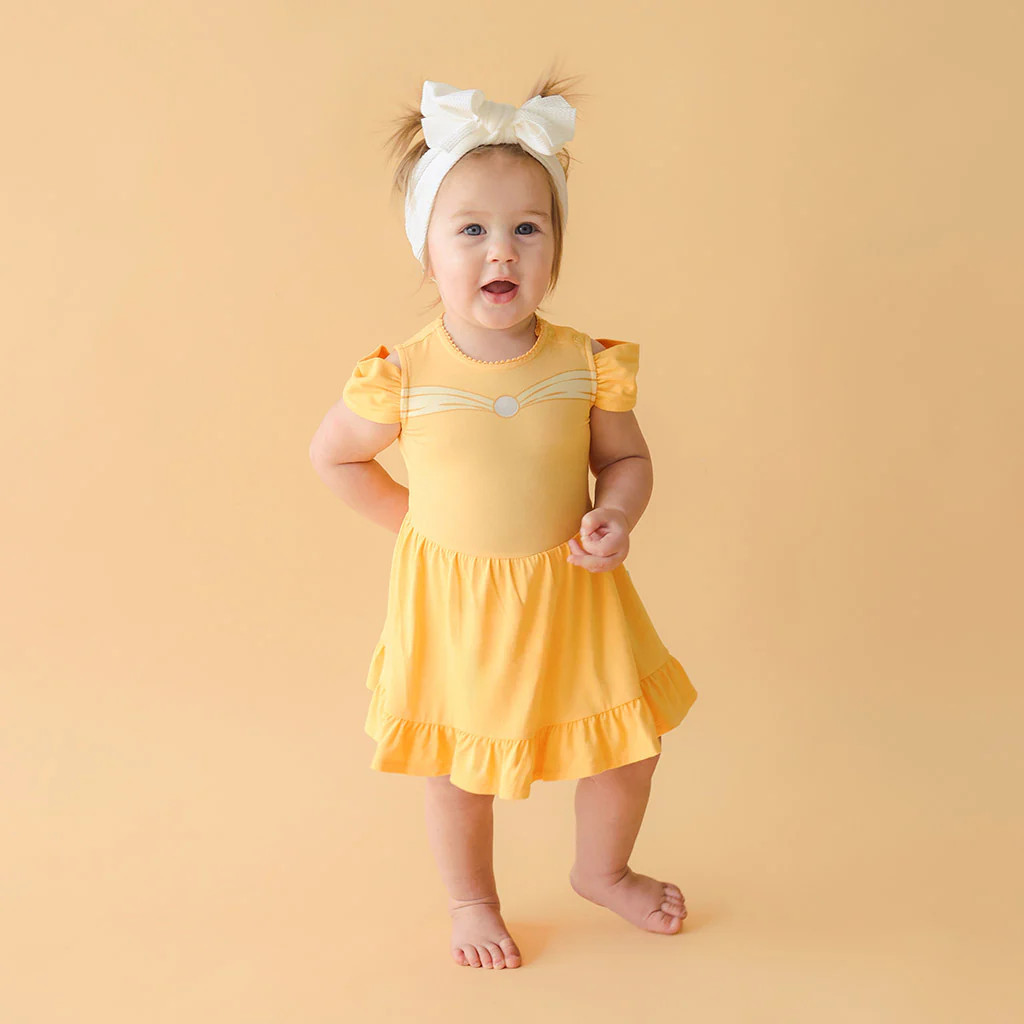 Disney Princess Yellow Baby Bodysuit Dress | Belle | Posh Peanut