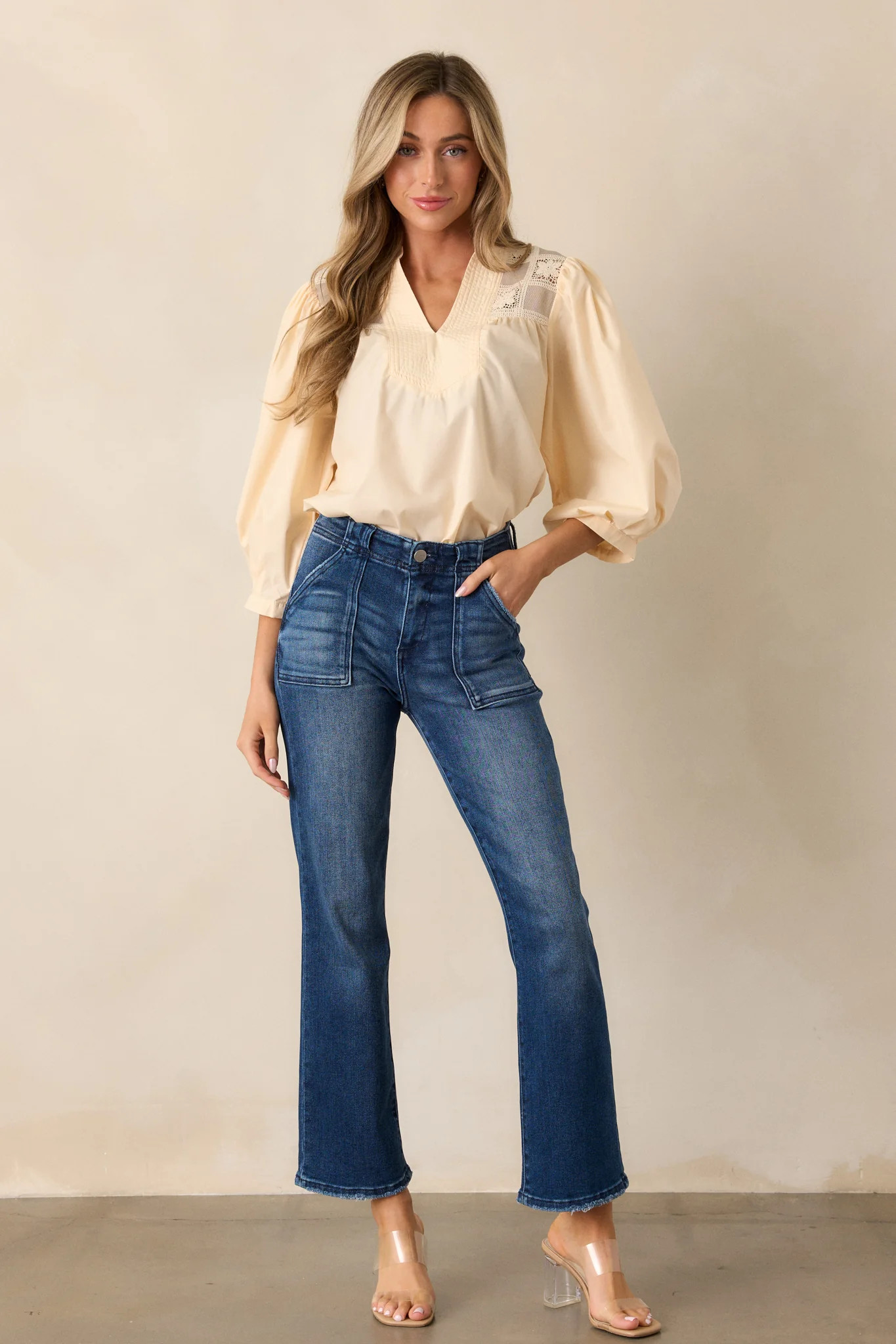 Killing Time Dark Wash Straight Leg Jeans | Red Dress