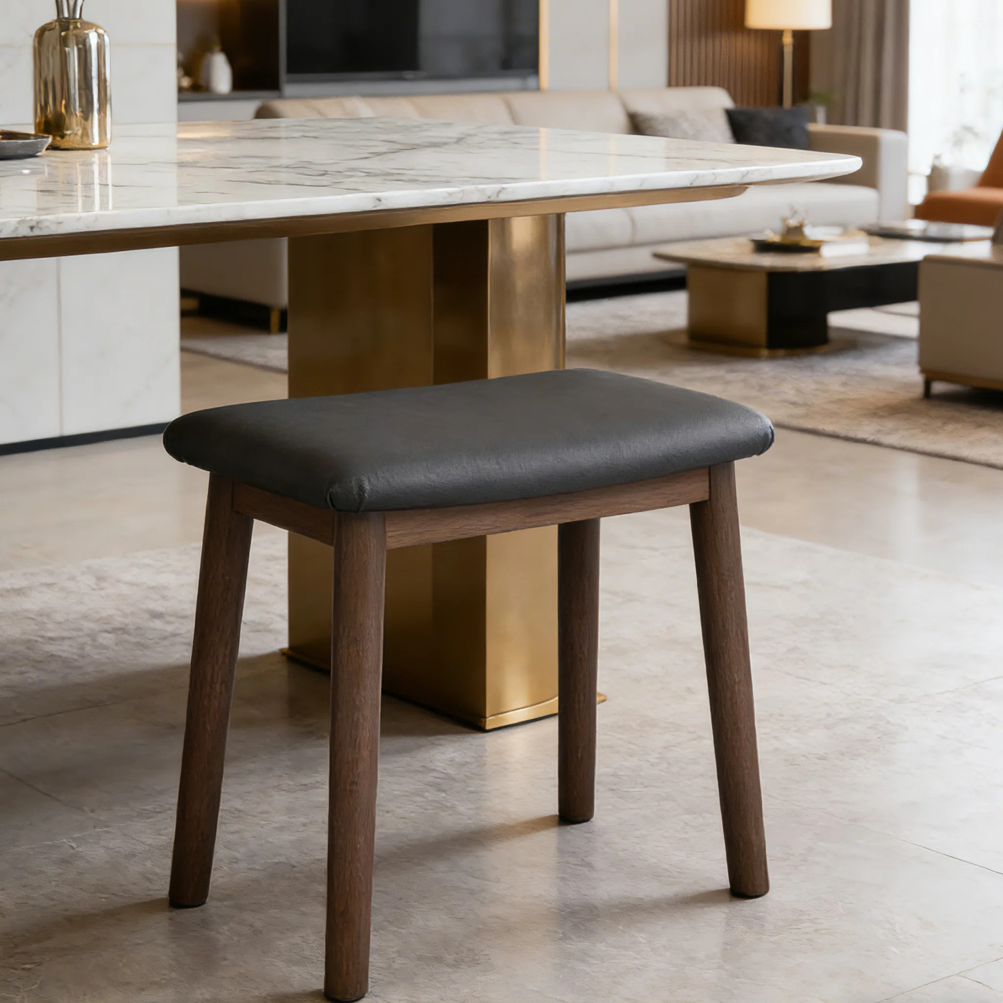 Solid Wood Vanity Stool, Multi-Functional Accent Stool with Faux Leather Cushioned Seat | Wayfair North America