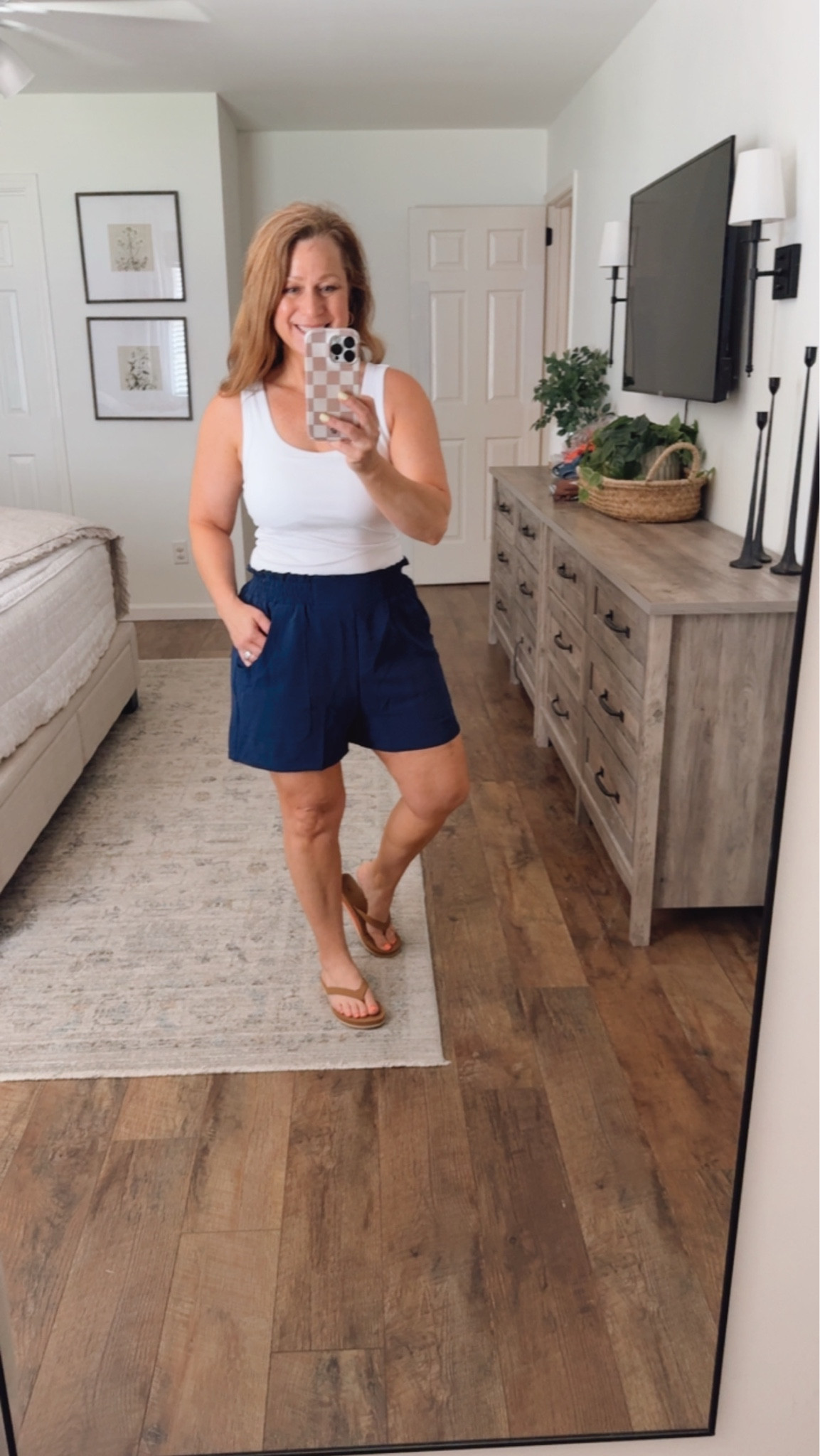 Summer outfit idea 

Tank with built-in bra, pads are removable 
Shorts have flat front, elastic waist and pockets

#LTKootd #LTKPetite #LTKMidsize