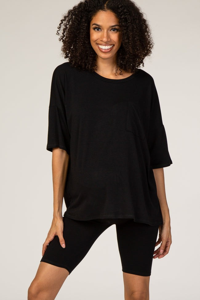 Black Biker Short Maternity Sleep Set | PinkBlush Maternity