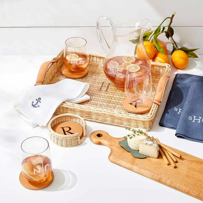 Wicker and Leather Serving Tray | Mark and Graham