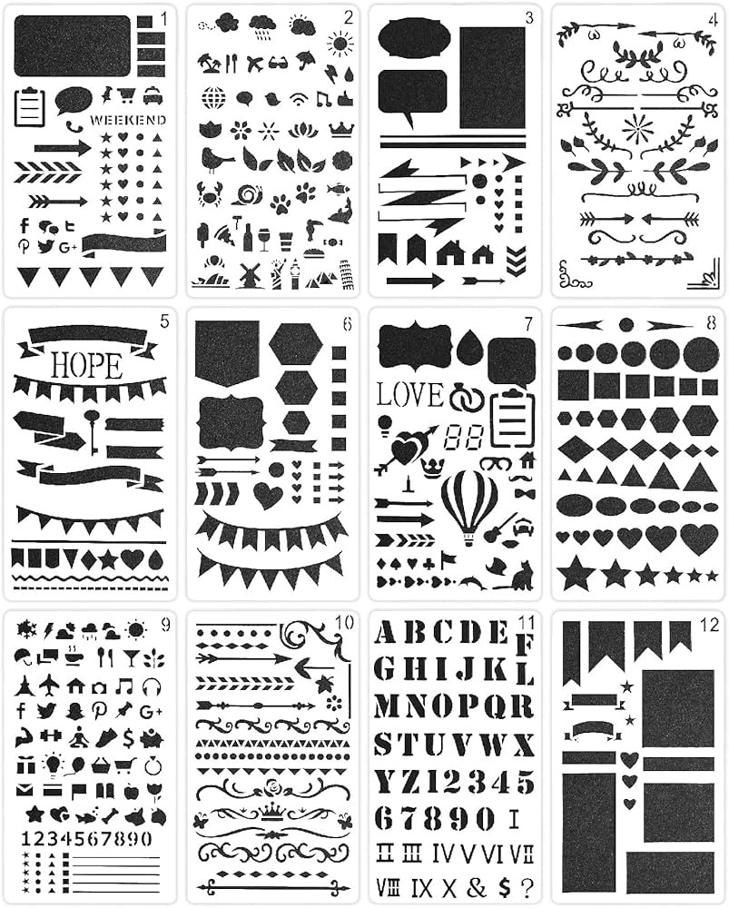 Mr. Pen- Journaling Stencil, 12 Pack, Stencils, 4x7 Inch, Bullet Journaling Supplies, Stencil Set... | Amazon (US)