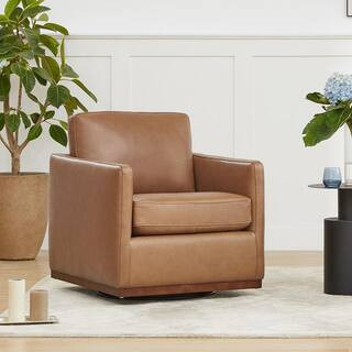 Kyle Saddle Top Grain Leather Swivel Mid Century Accent Chairs Upholstered Arm Chair for Living R... | The Home Depot