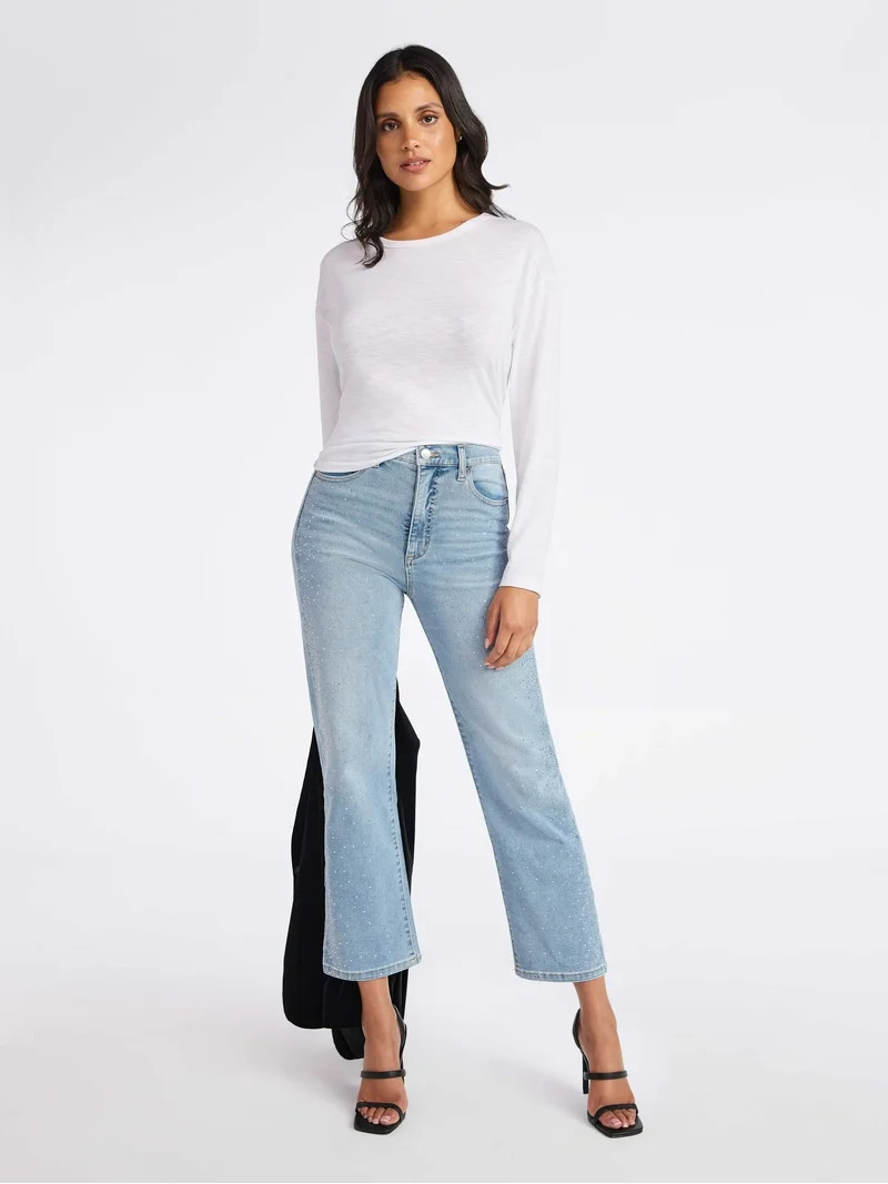 Sofia by Sofia Vergara Women's and Women's Plus Size Lana Embellished Relaxed Straight Cropped Hi... | Walmart (US)