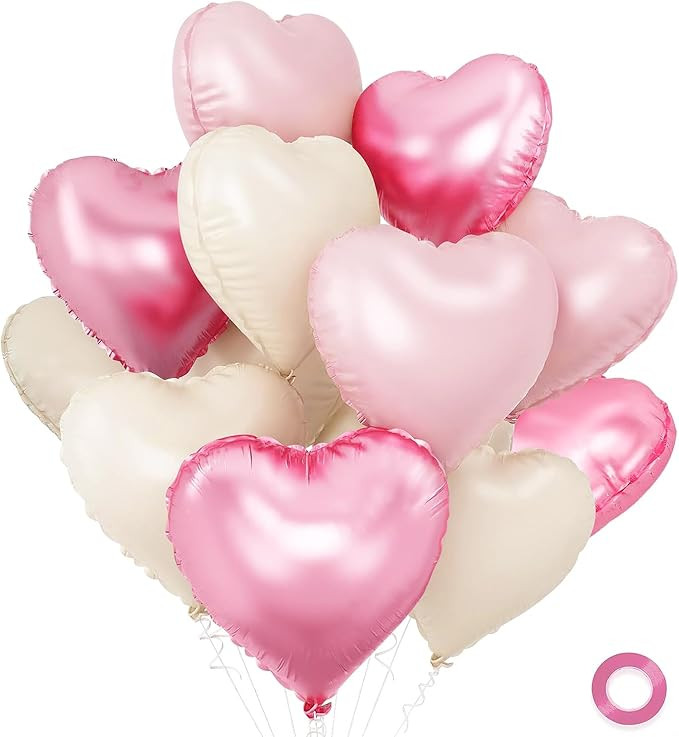 Pink and White Balloons - Pack of 15 - Heart Shaped Foil Balloons for Valentines Day Wedding Birt... | Amazon (US)