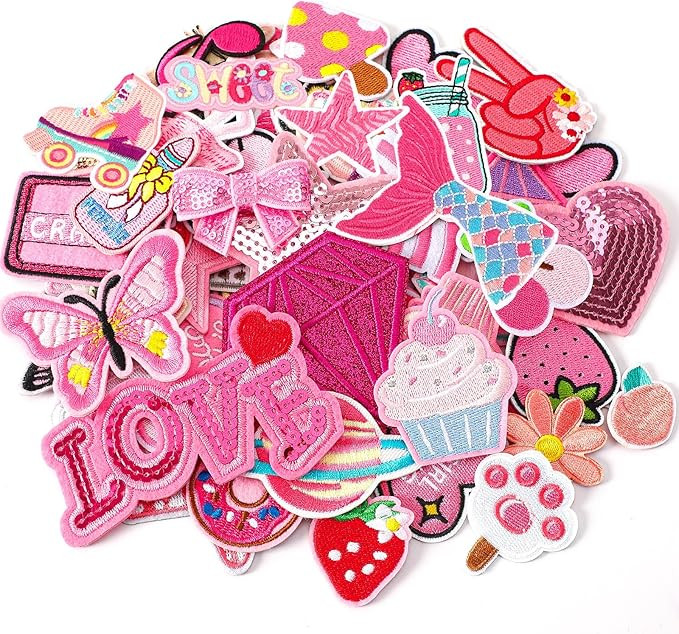 60pcs Pink Embroidered Patches Random Assorted Styles Pink Theme Iron on Patches for Girls Wester... | Amazon (US)