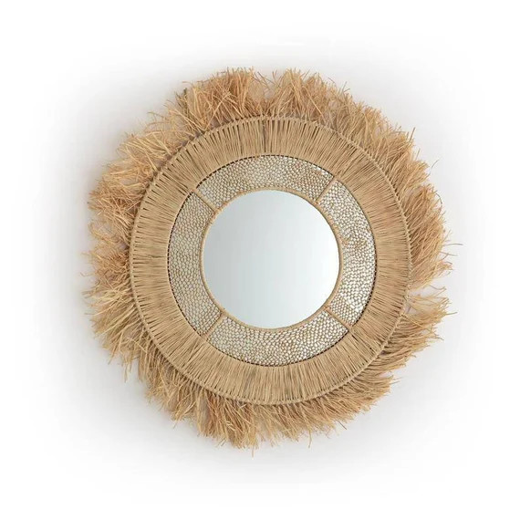 Wall Mirror Bohemian in natural raffia , Sun Mirrors , Wall Decor , Round Wall Mirror , Ethnic Ra... | Etsy (US)