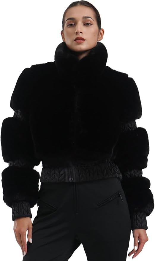 GSOU SNOW Women Ski Jacket Faux Fur Snowboard Coat Snow Cropped Jacket Winter Outdoor Warm | Amazon (US)