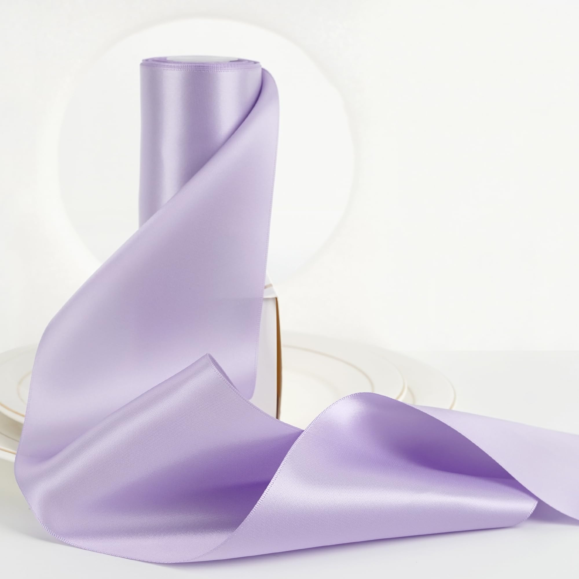 HUIHUANG 4 inch Wide Satin Ribbon Lavender Purple Ribbon Solid Color Double-Faced Satin Ribbon fo... | Amazon (US)