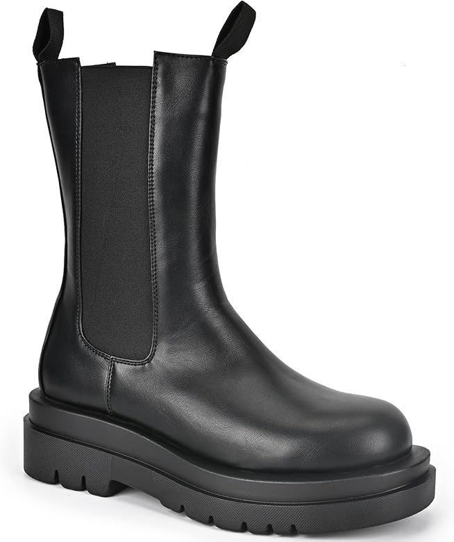 READYSALTED Women's Calf High Chunky Sole Platform Chelsea Slip On Fashion Cleated High Ankle Chelse | Amazon (US)