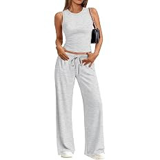 Trendy Queen Womens 2 Piece Sweatsuits Lounge Sets Track Suits Tank Tops Wide Leg Pants Spring Ma... | Amazon (US)
