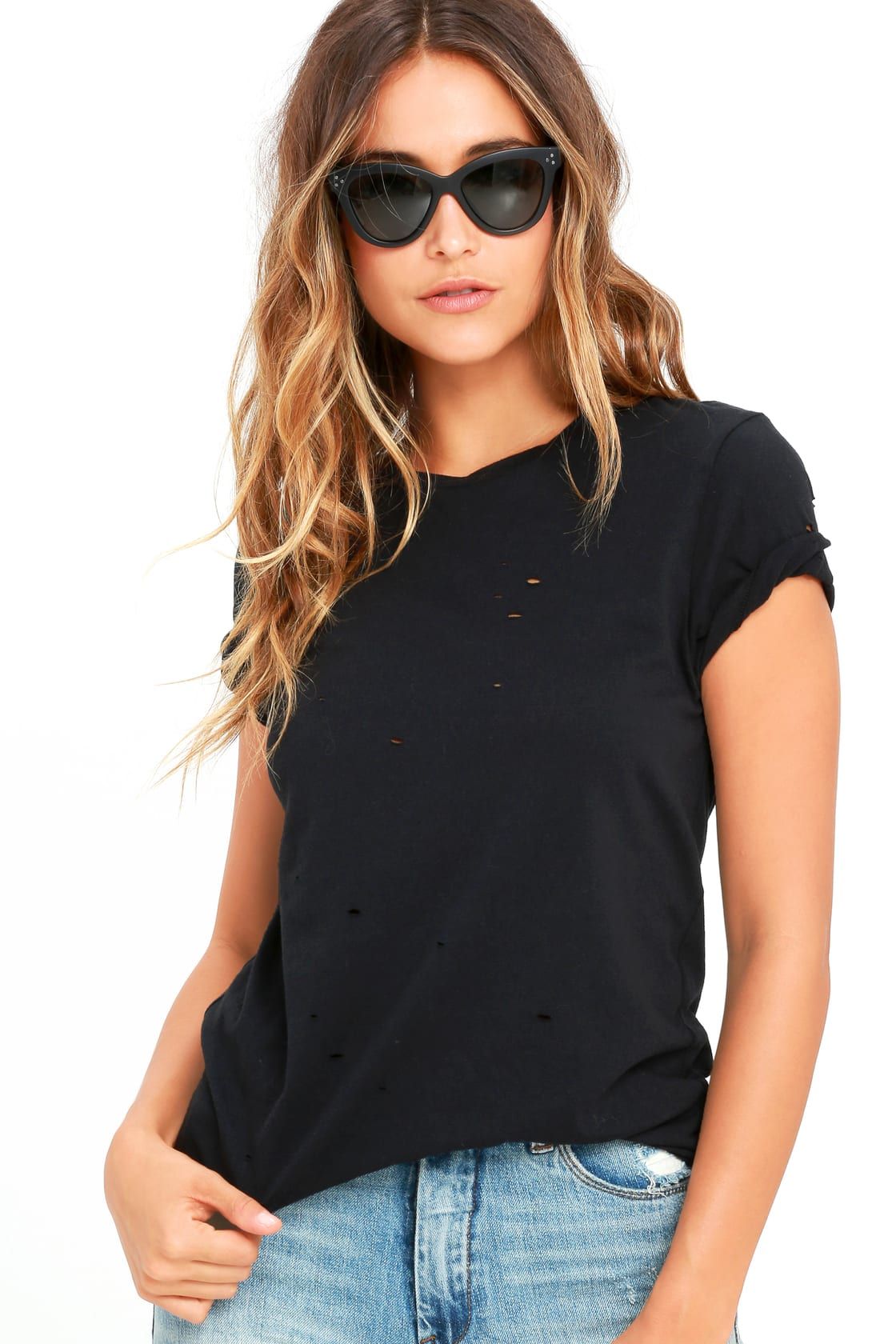 In the Raw Distressed Washed Black Tee | Lulus