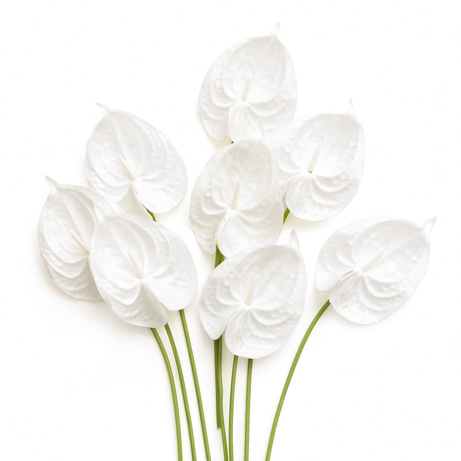 Ling's moment Flores de Anturio Blanco, 8pcs Plantas Artificiales de Seda de Relleno, Tallos de V... | Amazon (US)